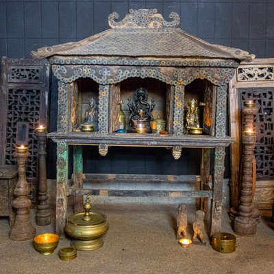 Antique Bali House Temple Studded with Lucky Coins-IA-792439