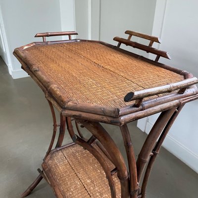 Antique Bamboo and Seagrass Side Table, 1920s-IVH-2025359