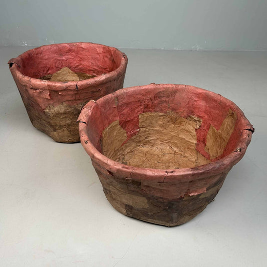 Antique Bamboo Baskets with Washi Paper, Japan, Set of 2