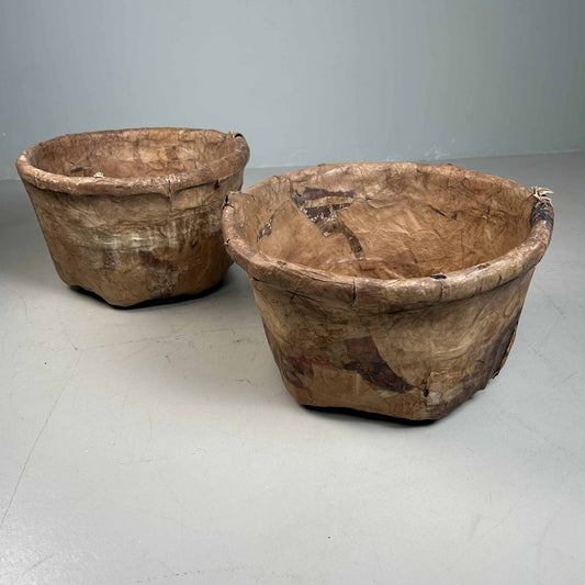 Antique Bamboo Baskets with Washi Paper, Japan, Set of 2