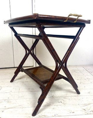 Antique Bamboo Leg Butler Table with Leather Print Tray-WZZ-990416