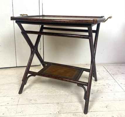 Antique Bamboo Leg Butler Table with Leather Print Tray-WZZ-990416