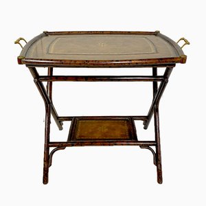 Antique Bamboo Leg Butler Table with Leather Print Tray-WZZ-990416