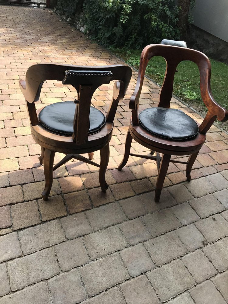 Antique Barbers Swivel Armchairs, 1900s, Set of 2