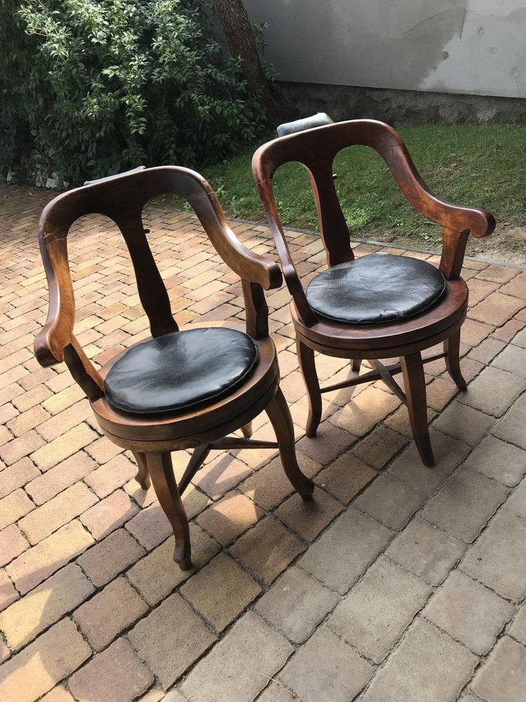 Antique Barbers Swivel Armchairs, 1900s, Set of 2