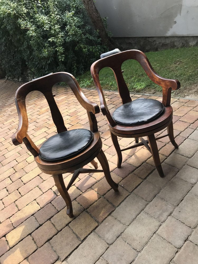 Antique Barbers Swivel Armchairs, 1900s, Set of 2