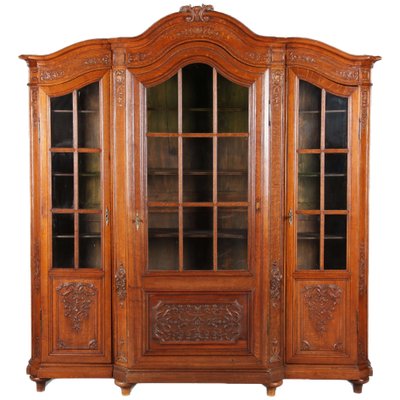 Antique Baroque Oak 3-Door Display Case with Carvings, Aachen Lüttich, 19th Century-DXD-1148204