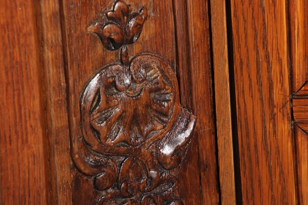 Antique Baroque Oak 3-Door Display Case with Carvings, Aachen Lüttich, 19th Century-DXD-1148204