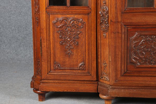 Antique Baroque Oak 3-Door Display Case with Carvings, Aachen Lüttich, 19th Century-DXD-1148204