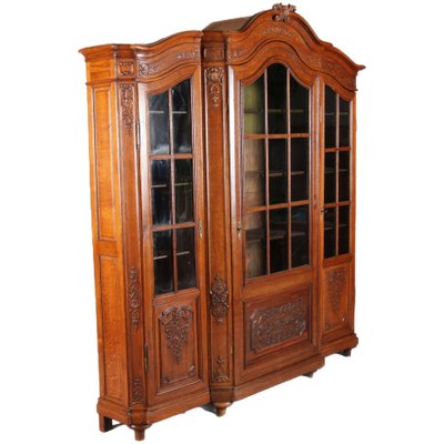 Antique Baroque Oak 3-Door Display Case with Carvings, Aachen Lüttich, 19th Century-DXD-1148204