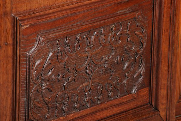 Antique Baroque Oak 3-Door Display Case with Carvings, Aachen Lüttich, 19th Century-DXD-1148204