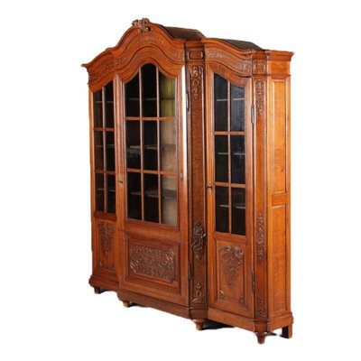 Antique Baroque Oak 3-Door Display Case with Carvings, Aachen Lüttich, 19th Century-DXD-1148204