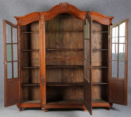 Antique Baroque Oak 3-Door Display Case with Carvings, Aachen Lüttich, 19th Century-DXD-1148204