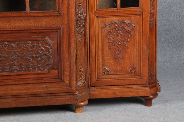 Antique Baroque Oak 3-Door Display Case with Carvings, Aachen Lüttich, 19th Century-DXD-1148204