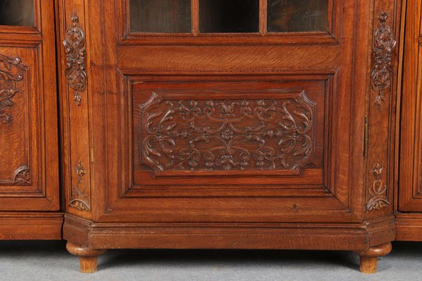 Antique Baroque Oak 3-Door Display Case with Carvings, Aachen Lüttich, 19th Century-DXD-1148204