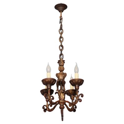 Antique Baroque Style Wrought Iron Figural Chandelier, France, 1890s-KEG-1746697