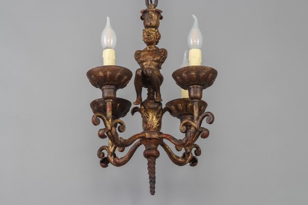 Antique Baroque Style Wrought Iron Figural Chandelier, France, 1890s-KEG-1746697