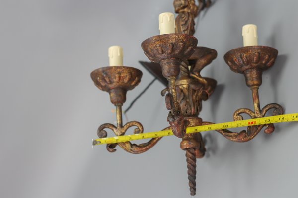 Antique Baroque Style Wrought Iron Figural Chandelier, France, 1890s-KEG-1746697