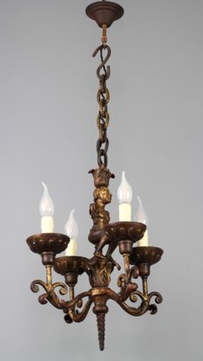 Antique Baroque Style Wrought Iron Figural Chandelier, France, 1890s-KEG-1746697