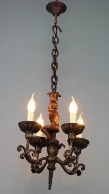 Antique Baroque Style Wrought Iron Figural Chandelier, France, 1890s-KEG-1746697