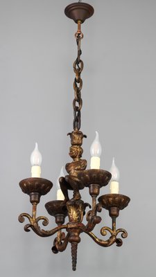 Antique Baroque Style Wrought Iron Figural Chandelier, France, 1890s-KEG-1746697