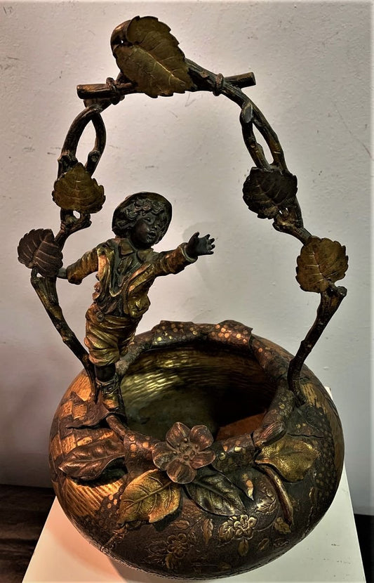 Antique Basket with Carving of a Boy