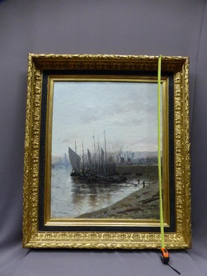 Antique Bateaux Au Port French School Painting by Hermann Delpech-WSV-605222