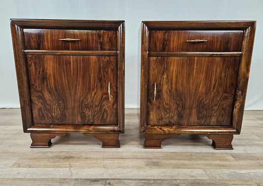 Antique Bedside Tables in Walnut, 1940, Set of 2