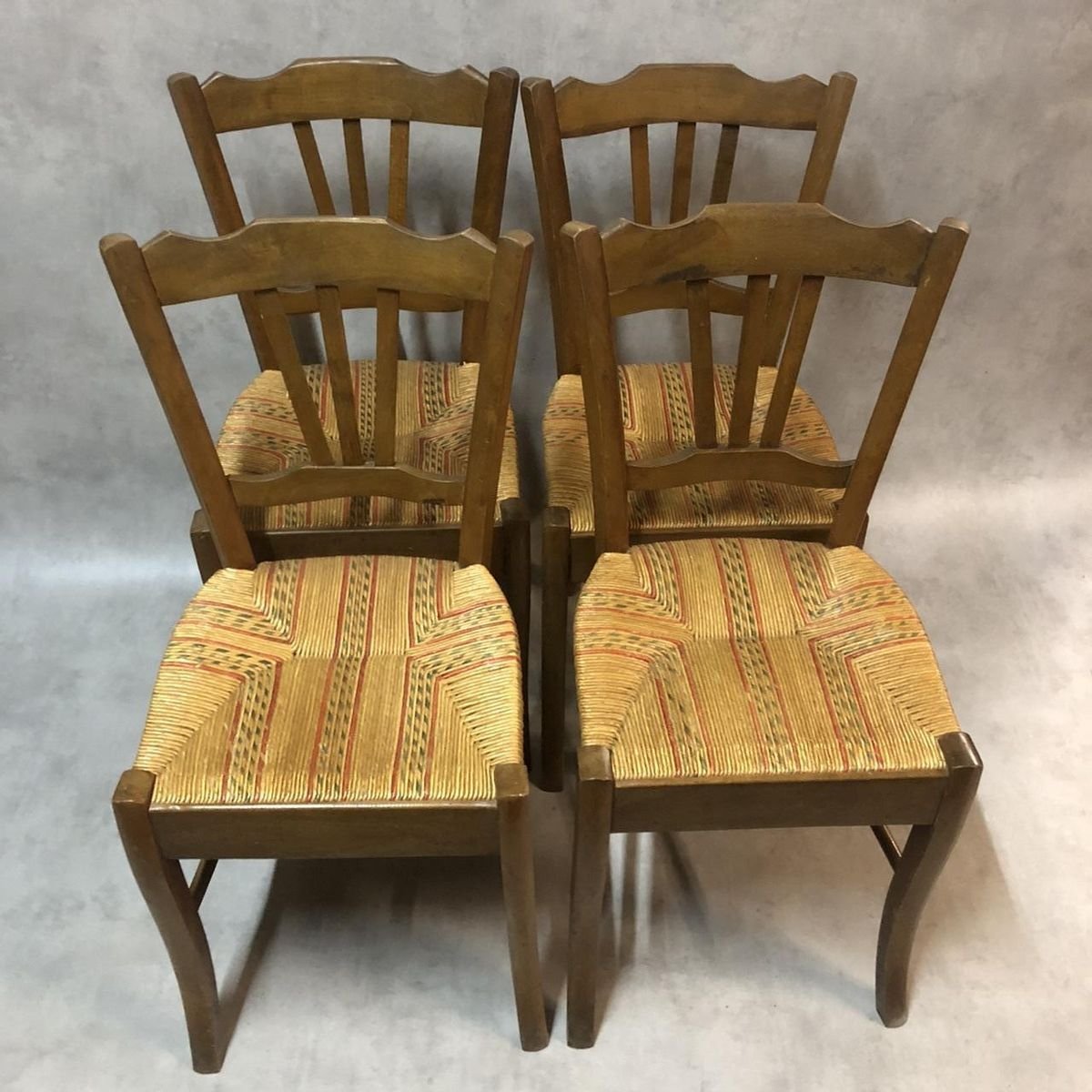 Antique Beech Side Chairs, 1900s, Set of 4