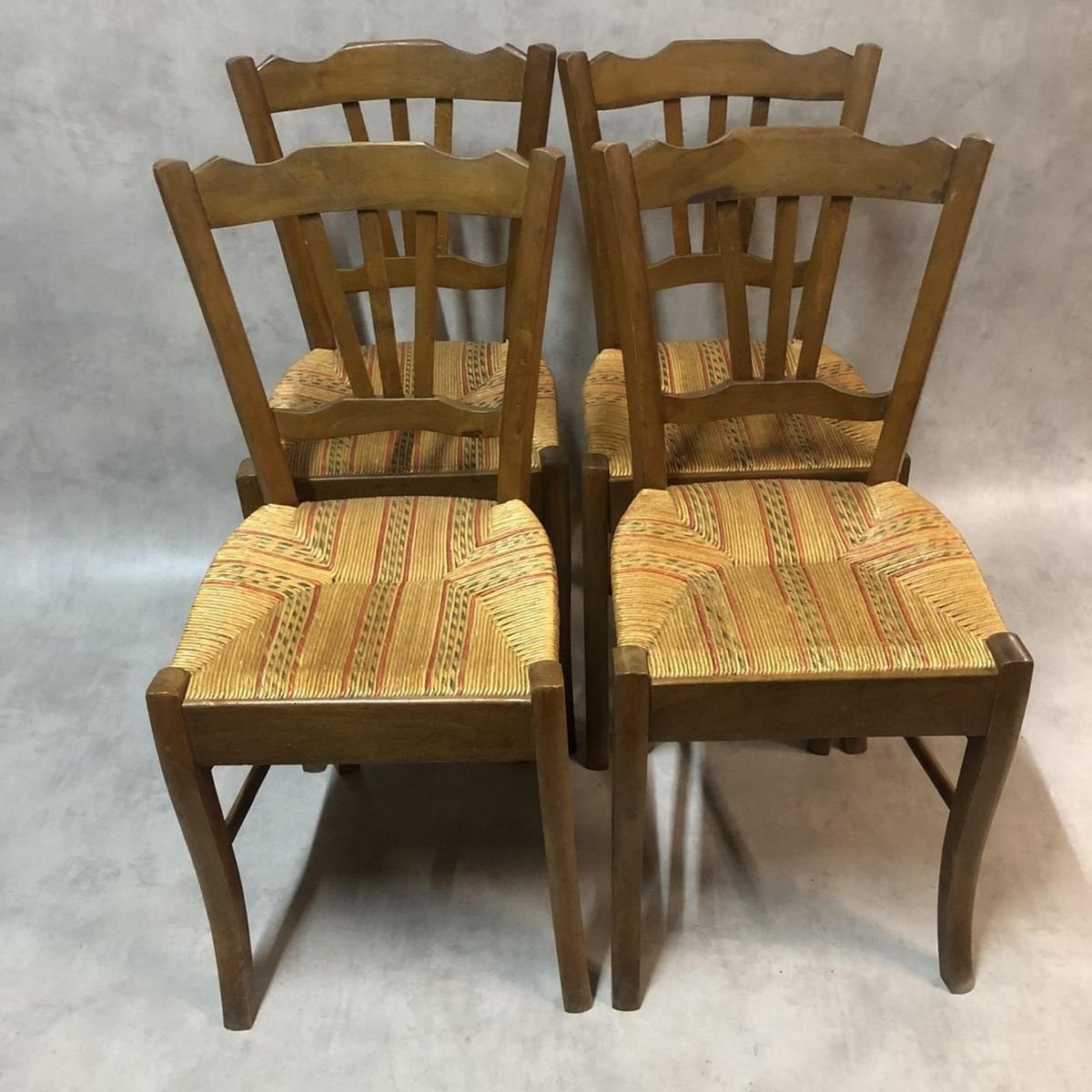 Antique Beech Side Chairs, 1900s, Set of 4