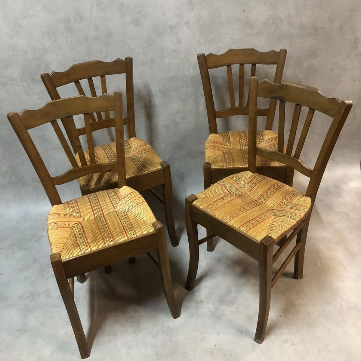 Antique Beech Side Chairs, 1900s, Set of 4