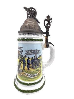 Antique Beer Pitcher in Porcelain and Pewter-TCS-1145057