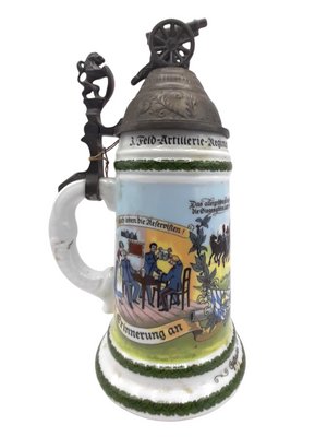 Antique Beer Pitcher in Porcelain and Pewter-TCS-1145057