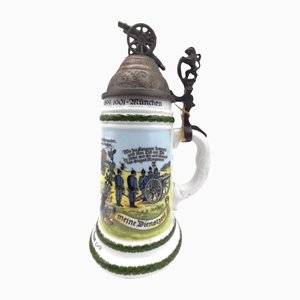 Antique Beer Pitcher in Porcelain and Pewter-TCS-1145057