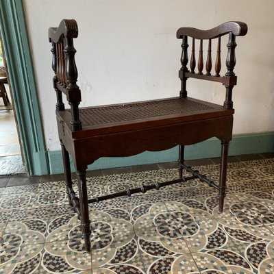 Antique Bench in Wood & Cane, 1890s-VBM-1740911