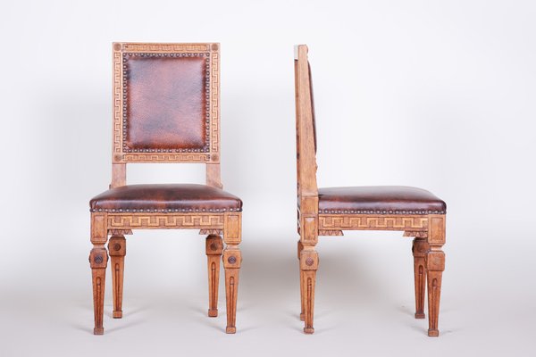 Antique Biedermeier Chairs in Oak and Leather, 1800s, Set of 2-WHY-1768662