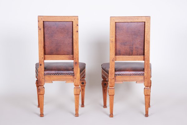 Antique Biedermeier Chairs in Oak and Leather, 1800s, Set of 2-WHY-1768662