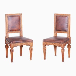 Antique Biedermeier Chairs in Oak and Leather, 1800s, Set of 2-WHY-1768662