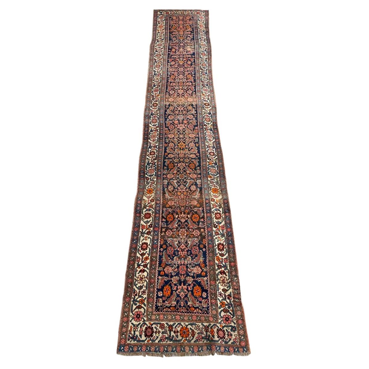 Antique Bijar Hand-Knotted Wool Runner