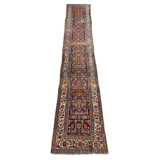 Antique Bijar Hand-Knotted Wool Runner