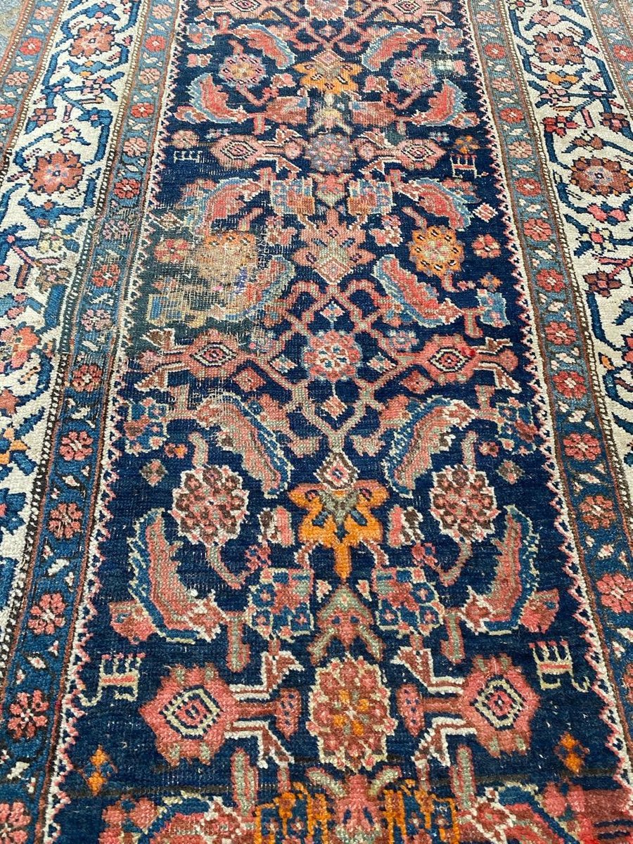 Antique Bijar Hand-Knotted Wool Runner