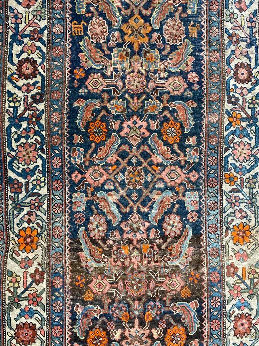 Antique Bijar Hand-Knotted Wool Runner