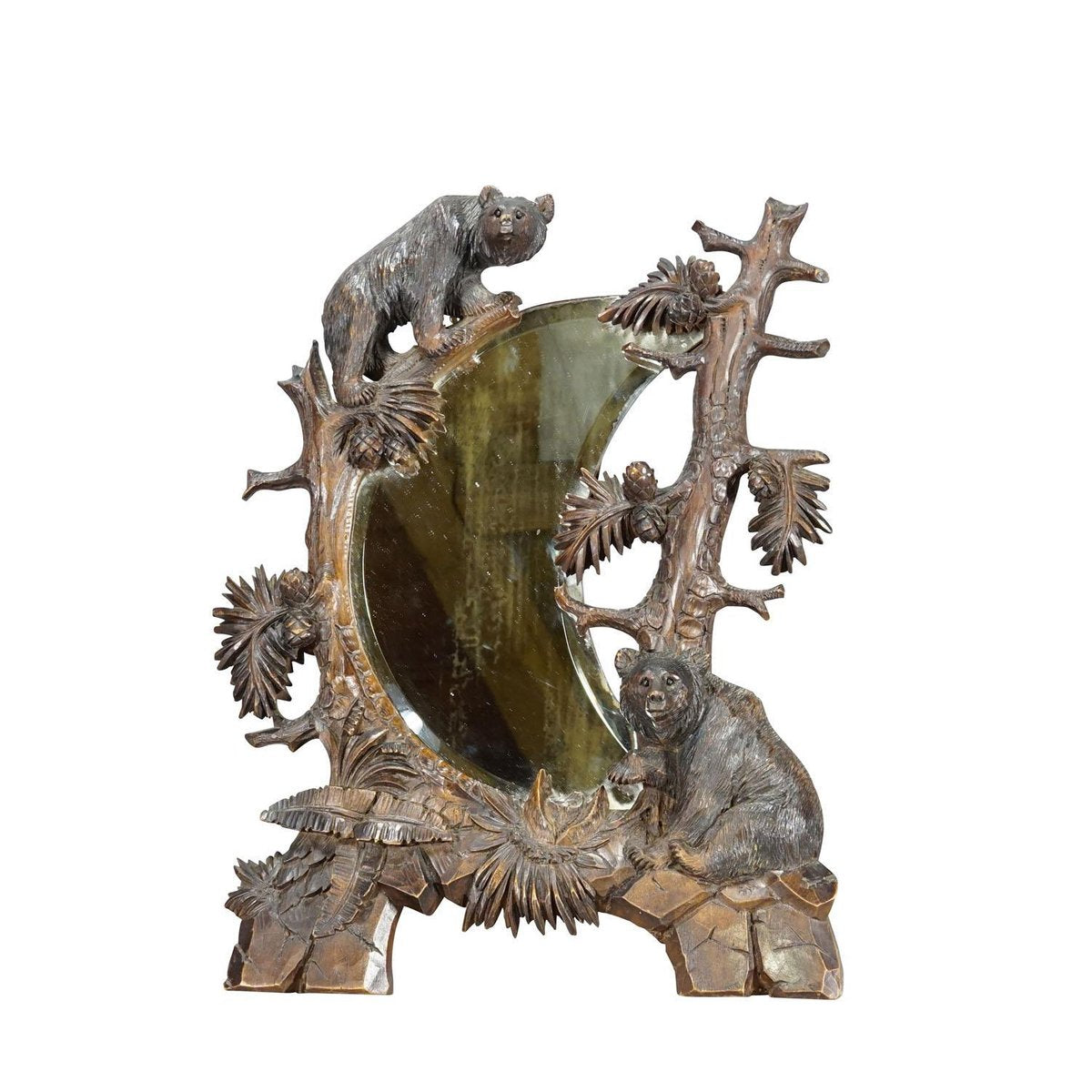 Antique Black Forest Mirror with Bear Carvings, 1900s