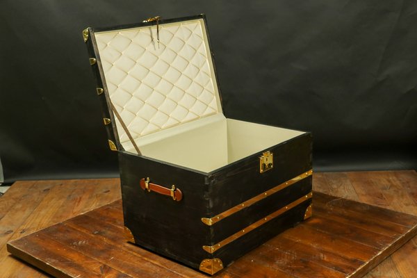 Antique Black Trunk with Inlaid Brass-EMZ-832638