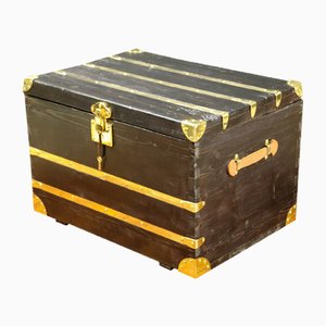 Antique Black Trunk with Inlaid Brass-EMZ-832638