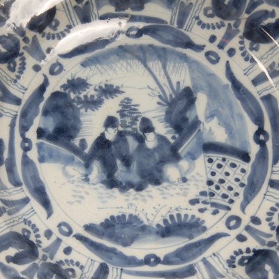 Antique Blue and White Plate in Earthenware, 1690-GOE-1779626