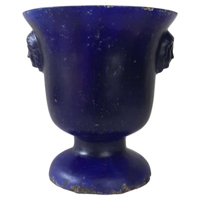 Antique Blue Enamelled Cast Iron Vase-TDA-1376300