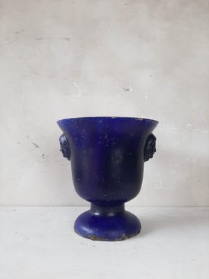 Antique Blue Enamelled Cast Iron Vase-TDA-1376300