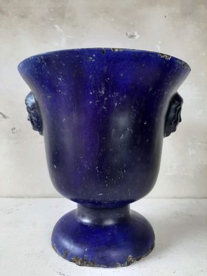 Antique Blue Enamelled Cast Iron Vase-TDA-1376300