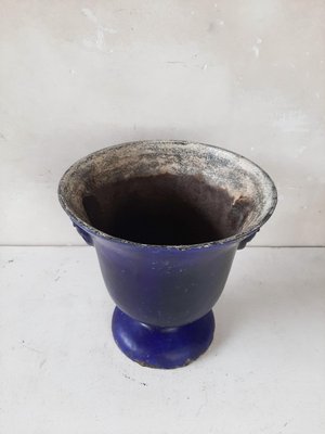 Antique Blue Enamelled Cast Iron Vase-TDA-1376300